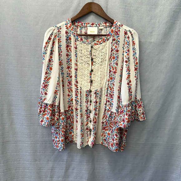 Maeve Tops - Anthropologie Maeve Top Womens Size 10 Floral Crochet Hiver Western Cottagecore